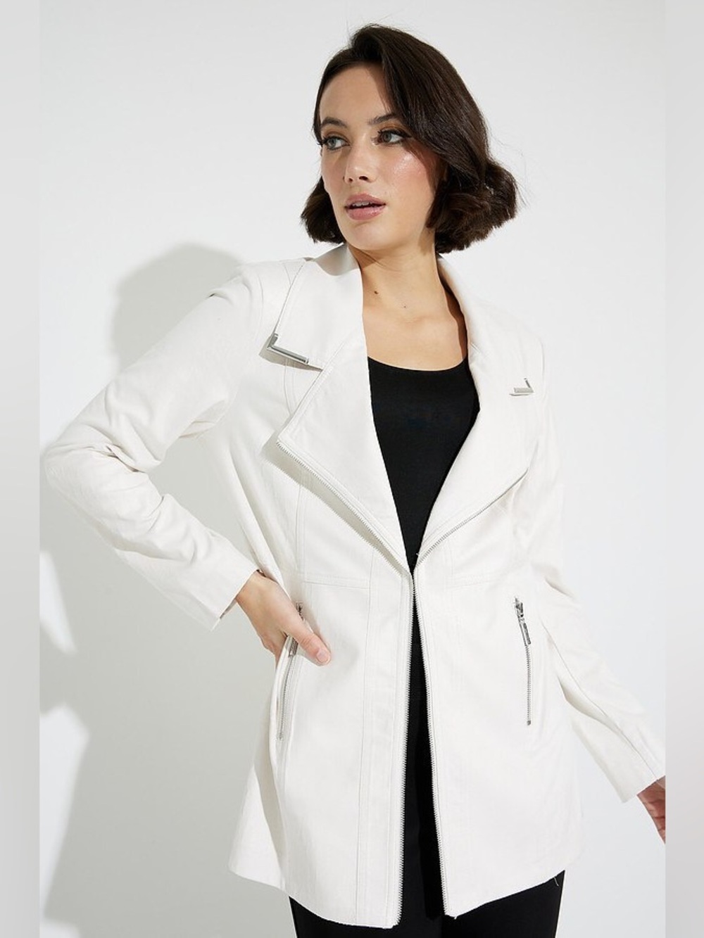 Joseph Ribkoff Off White Longline Moto Jacket Style 231912